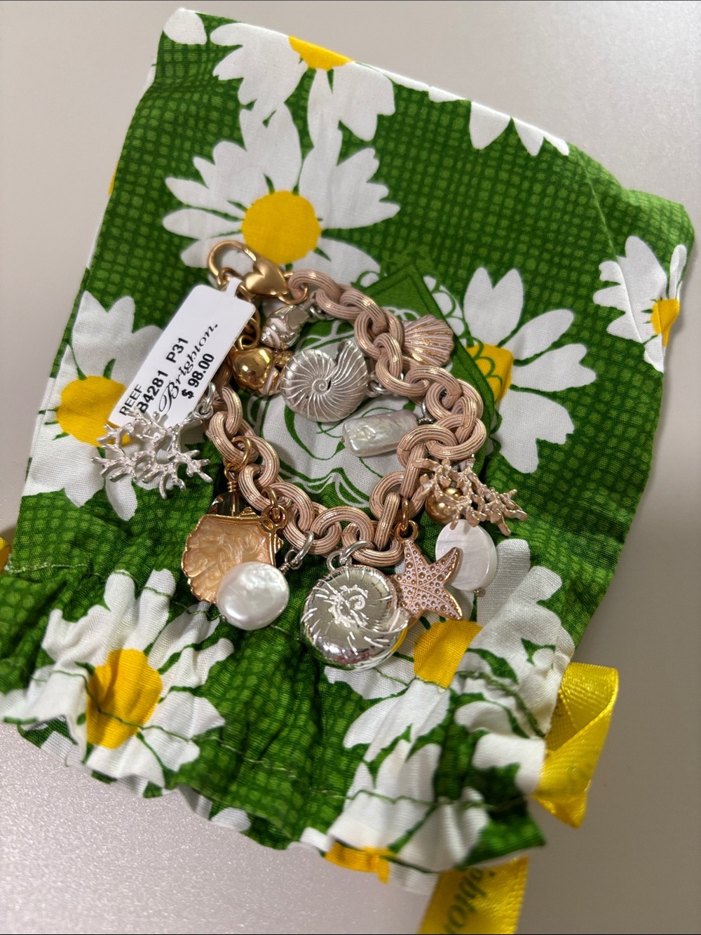 Brighton Two-Tone Reef Charm Bracelet with Blush and Metallic Charms NWT - Picture 2 of 2